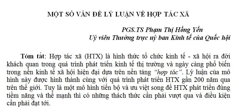 MỘT SỐ VẤN ĐỀ LÝ LUẬN VỀ HỢP TÁC XÃ